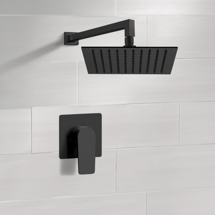 Remer SS43-10 Matte Black Shower Faucet with 10 Inch Rain Shower Head